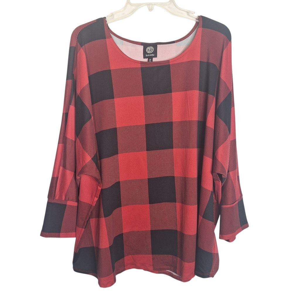 Bobeau Plaid Dolman Top 3/4 Sleeve Relaxed 3X Womens